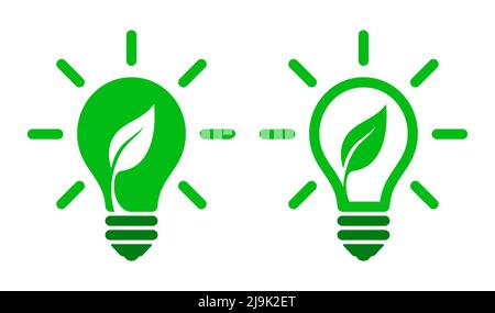 Green energy eco light bulb logo with a growing leaf. Ecological electricity concept vector icon. Stock Vector