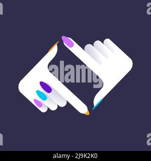 Human hands doing cropping symbol logo. Framing hands and camera. Graph symbol for your web site and apps design, logo, app, UI Stock Vector