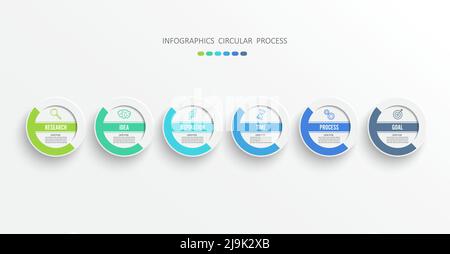 Abstract elements of graph infographic template with label, integrated circles. Business concept with 6 options. For content, diagram, flowchart, step Stock Vector