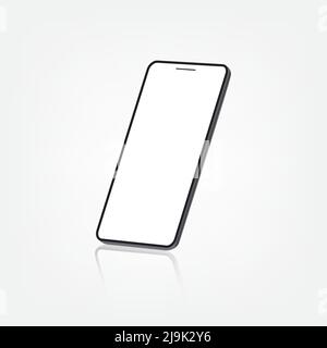 Smartphone frameless blank screen perspective view standing isolated on white background Stock Vector