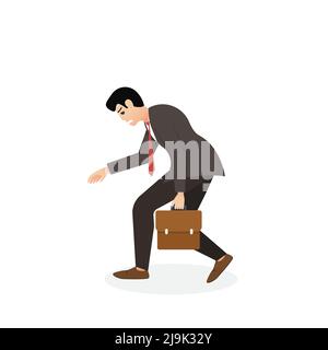 Tired businessman walking. male character in trendy style. Flat vector illustration Stock Vector