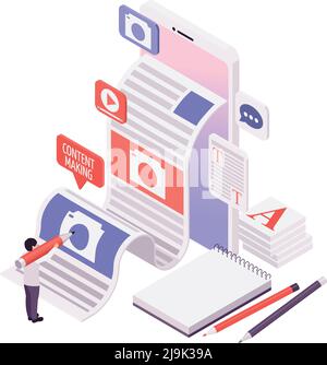 Blog content icons. Blogging or vlogging cartoon icons for social midea ...