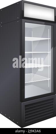 Commercial glass door drink fridge realistic composition with isolated image of shop fridge vector illustration Stock Vector