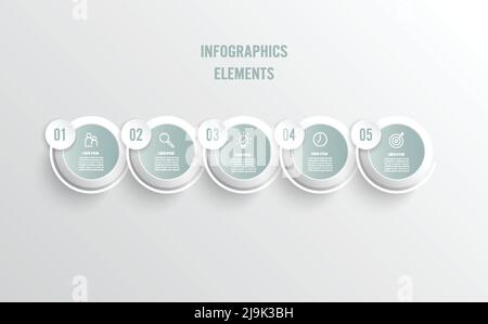 Business infographic thin line process with circles template design with icons and 5 options or steps. Vector illustration. Stock Vector