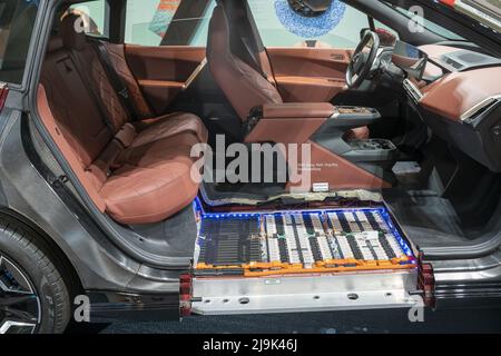 Cross-section of the electric BMW IX, showing drive systems and batteries of an electric car Stock Photo