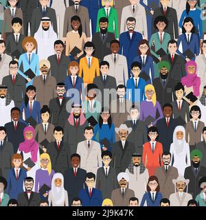 Vector seamless pattern group of creative people, diverse business people standing together. Different nationalities and dress styles. Cute and simple Stock Vector