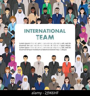 Vector seamless pattern group of creative people, diverse business people standing together. Different nationalities and dress styles. Cute and simple Stock Vector