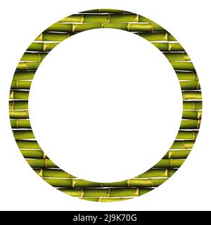 Green bamboo round frame texture, green bamboo frame background, isolated on white background Stock Photo