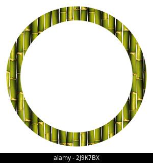 Green bamboo round frame texture, green bamboo frame background, isolated on white background Stock Photo