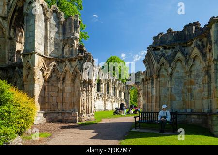 Spring morning at the ruins of St Mary's Abbey in York, England. Stock Photo