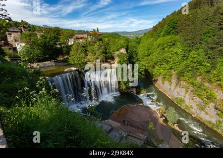 Waterfall in city Jajce. Bosnia and Herzegovina Stock Photo