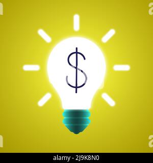 Business, financial creative idea concept vector banner. Shining light bulb with a dollar sign on a yellow background. Stock Vector