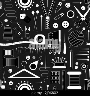 Sewing Hobby Tools and Supplies Outline Pattern Stock Vector