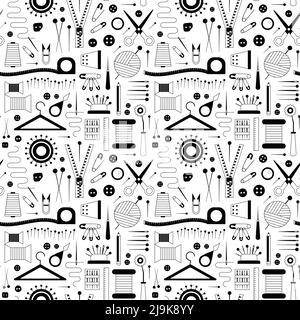 Sewing Hobby Tools and Supplies Outline Pattern Stock Vector