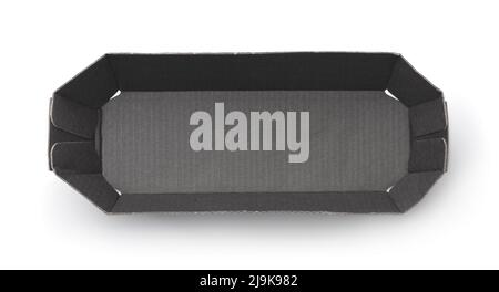 Top view of empty disposable black paper fast food tray isolated on white Stock Photo