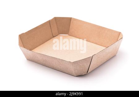 Empty paper food packaging tray isolated on white Stock Photo