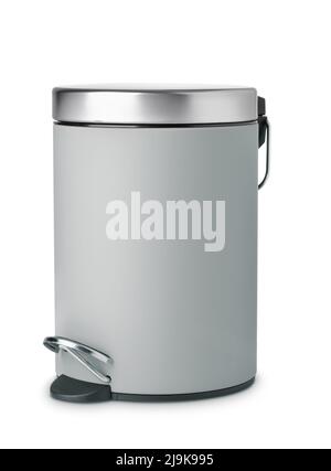 Gray steel foot pedal waste bin isolated on white Stock Photo