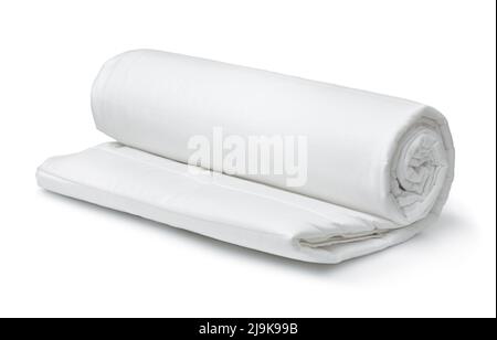 White thin lightweight blanket roll isolated on white Stock Photo