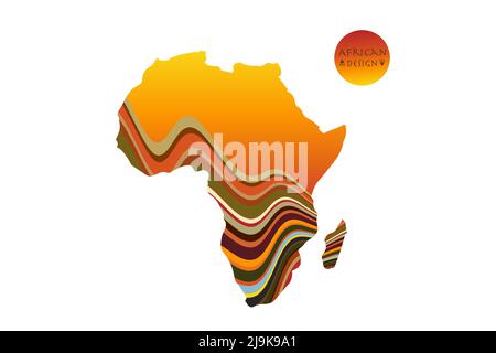 Africa patterned map with ethnic sunset landscape. Logo Banner, tribal traditional African colors, strips pattern elements, concept design. Vector Stock Vector