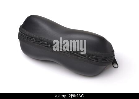 Black eyeglasses zipper hard case isolated on white Stock Photo