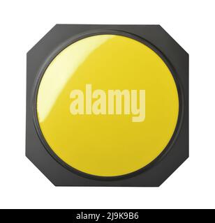 Front view of metal framed yellow lighting color gel filter isolated on white Stock Photo