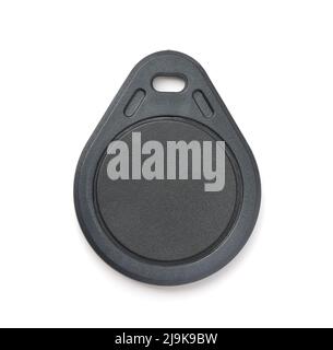 Front view of blank black plastic RFID key fob isolated on white Stock Photo