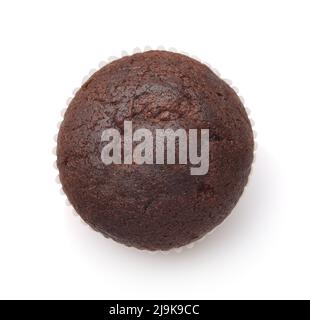 Top view of single chocolate muffin isolated on white Stock Photo