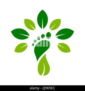Reduce carbon footprint idea. Carbon neutrality. Foot surrounded with leaves. Net zero emission. Nature conservation concept. Environmental friendly Stock Vector
