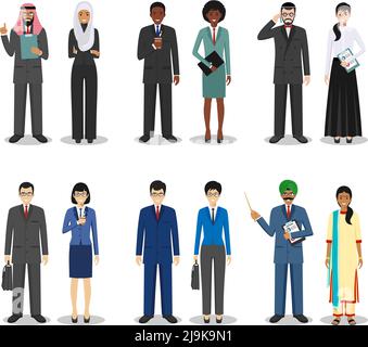 Detailed illustration of diverse business people in different positions in flat style on white background. Stock Vector