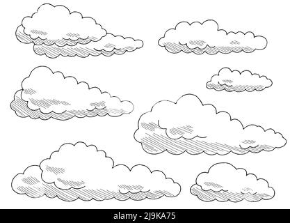 Clouds set graphic black white isolated sketch illustration vector ...