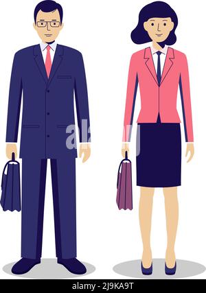 Couple of creative people isolated on white background. Set of business man and woman standing together. Cute and simple in flat style. Stock Vector