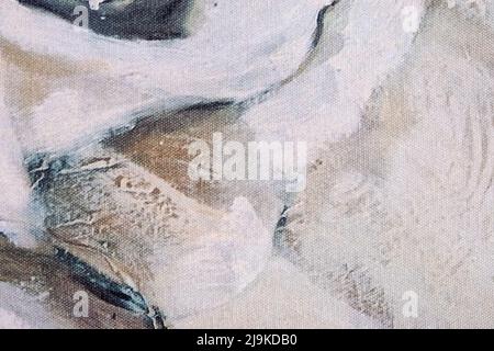 Abstract art background light beige and white colors. Watercolor painting on canvas with pearl ivory gradient. Fragment of artwork on paper with wavy Stock Photo