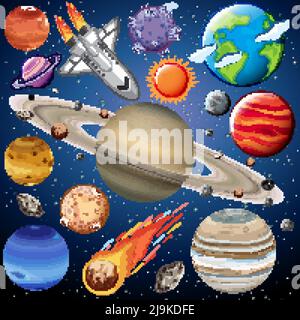 Set of space objects in space illustration Stock Vector