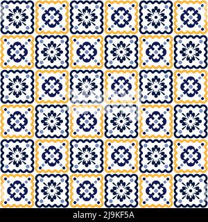 Graphic design containing a pattern of assorted tiles similar to portuguese azulejo murals. Stock Photo