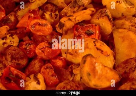 sausage, tomato and potato bake Stock Photo