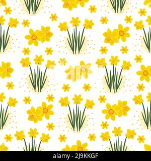Bright daffodils, colorful seamless pattern Stock Vector