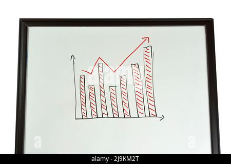 Bar chart with black red color marker on whiteboard, growing economy idea, up and down arrow graphic, presentation concept, inflation and profit Stock Photo