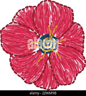 Ukrainian embroidery folk ornament. Poppy flower embroidered  Stock Vector