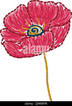 Ukrainian embroidery folk ornament. Poppy flower embroidered  Stock Vector