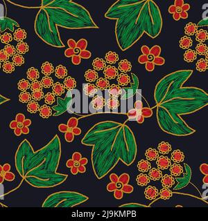 Ukrainian floral viburnum berries seamless pattern. Ukraine ethnic symbol Stock Vector