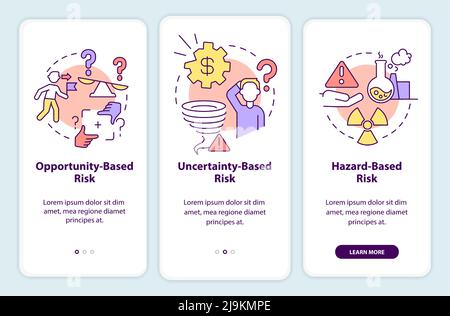 Risks types onboarding mobile app screen Stock Vector