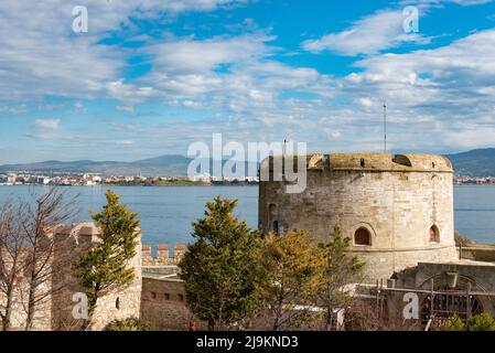 February 18, 2022, Kilitbahir, Canakkale, Turkey: Kilitbahir Castle is a fortress on the west side of the Dardanelles opposite Canakkale, built by Fatih Sultan Mehmet to control the narrowest point of the straights. The Gallipoli Peninsula on the north bank of the Dardanelles strait in north-western Turkey, is the site of extensive First World War battlefields and memorials, a campaign that took place between the Ottoman Empire and the Allied powers. The Dardanelles Strait is an important commercial shipping route that connects the Mediterranean and the Black Sea, with the city of Canakkale at Stock Photo