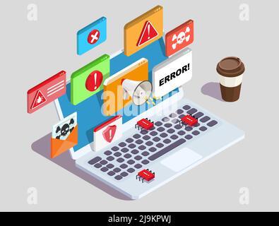 Computer laptop system error alert sign vector Stock Vector
