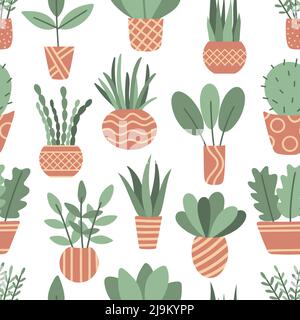 Houseplants in pots seamless pattern Stock Vector