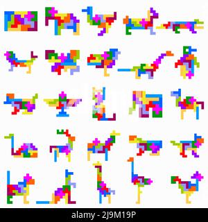 Set of Block Puzzle. Pentomino puzzle. Tetris. Stock Vector