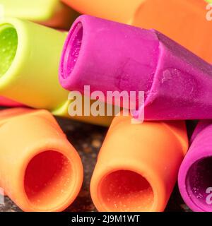 Macro image of colorful pencil erasers Stock Photo
