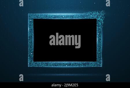 Abstract polygonal tansparent square frame mockup illustration on dark blue background with stars. Stock Vector