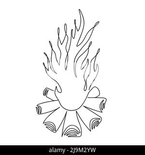 The bonfire is drawn in one line isolated on a white background. Stock vector illustration Stock Vector
