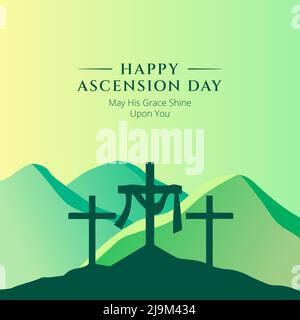 Happy Ascension Day with Cross and Mountains Vector Illustration Stock Vector