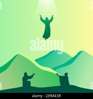 Jesus Christ Silhouette rises to the sky. Happy Ascension Day Vector Illustration Stock Vector